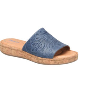 BORN "AS IS" Women's Fishlake Embossed Leather Slide Sandal Blue Size 9